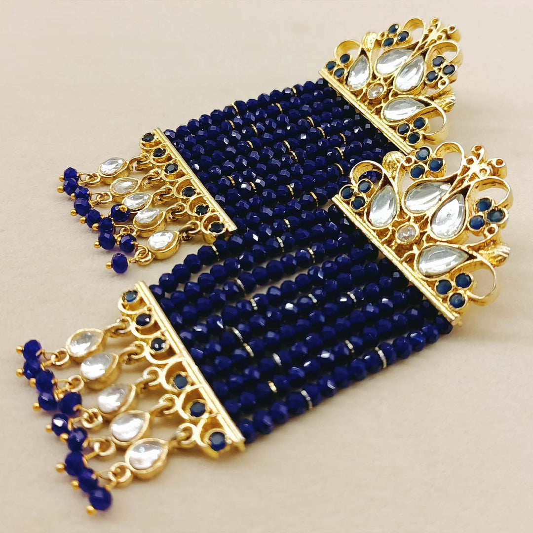 Aishwarya Royal Blue Crystal Beads Kundan Earrings