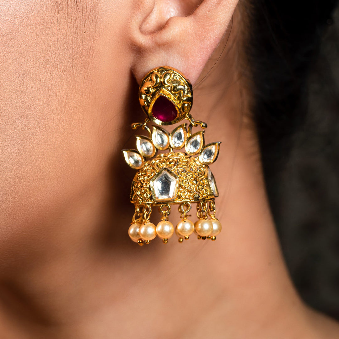 Arpita Ruby Stone Gold Plated Kundan Jhumki