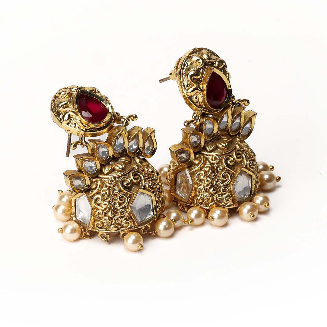 Arpita Ruby Stone Gold Plated Kundan Jhumki