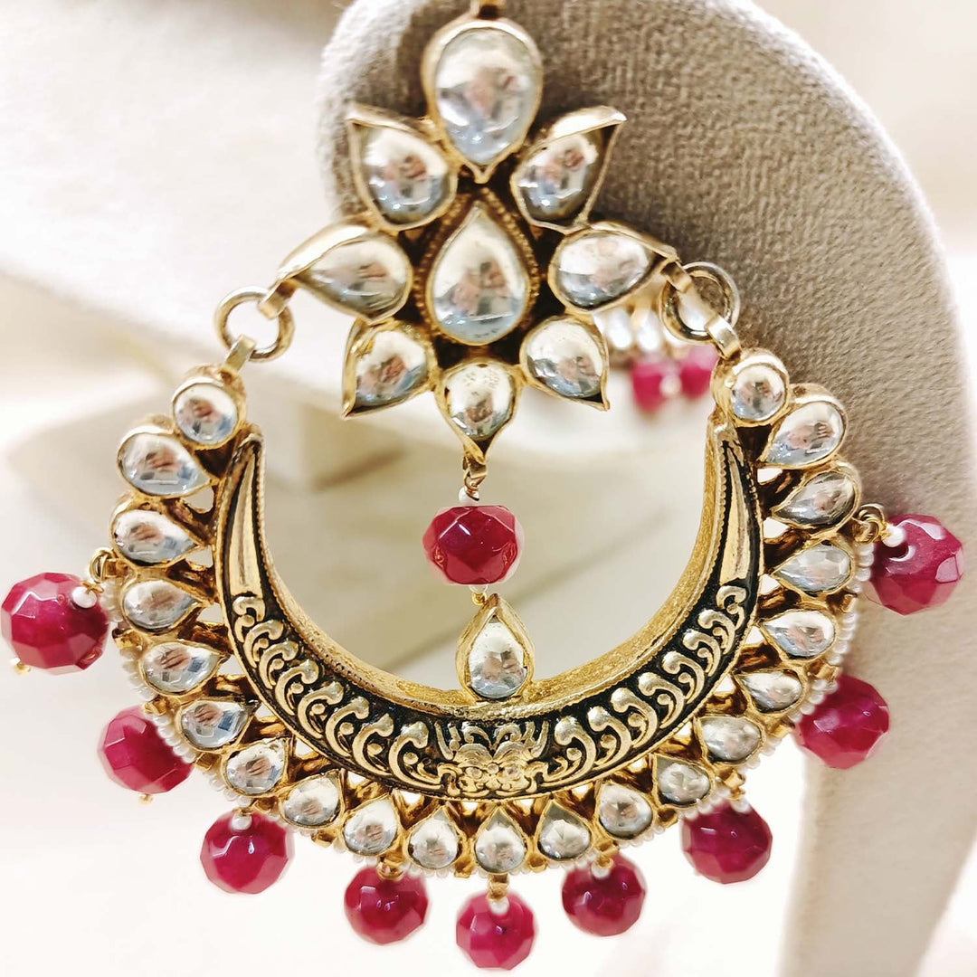 Abeera Ruby Stoned Gold Plated Pachi Kundan Set