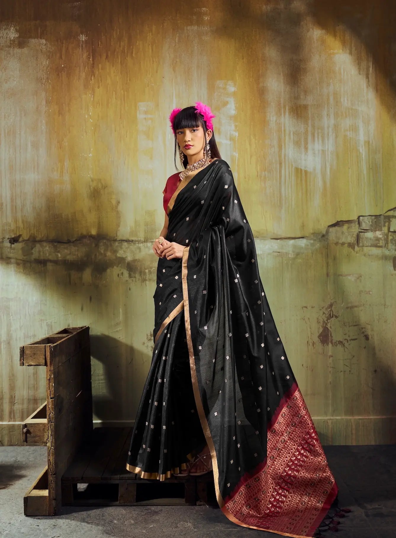Rich Black Silk Zari Weaving Saree