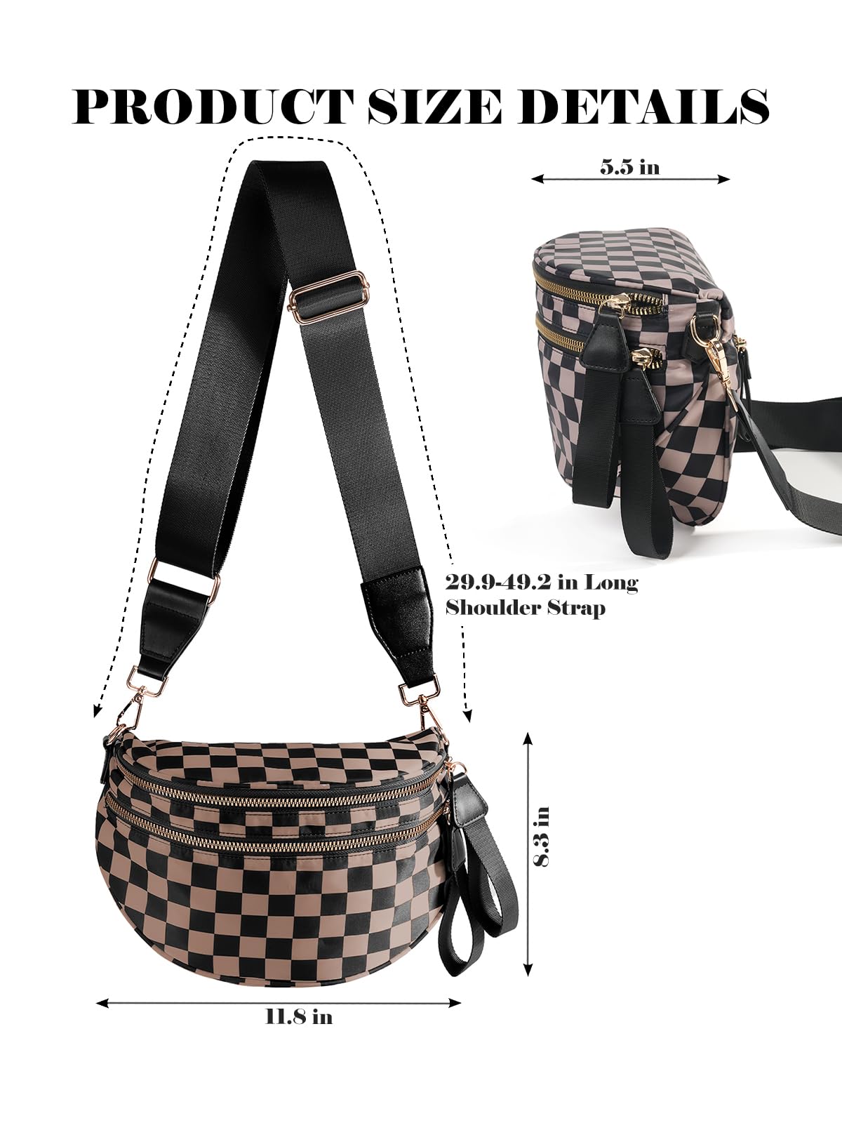 Ounamei Checkered Crossbody Bum Bag for Women Large Capacity Belt Bag for Moms & Everyday Travel