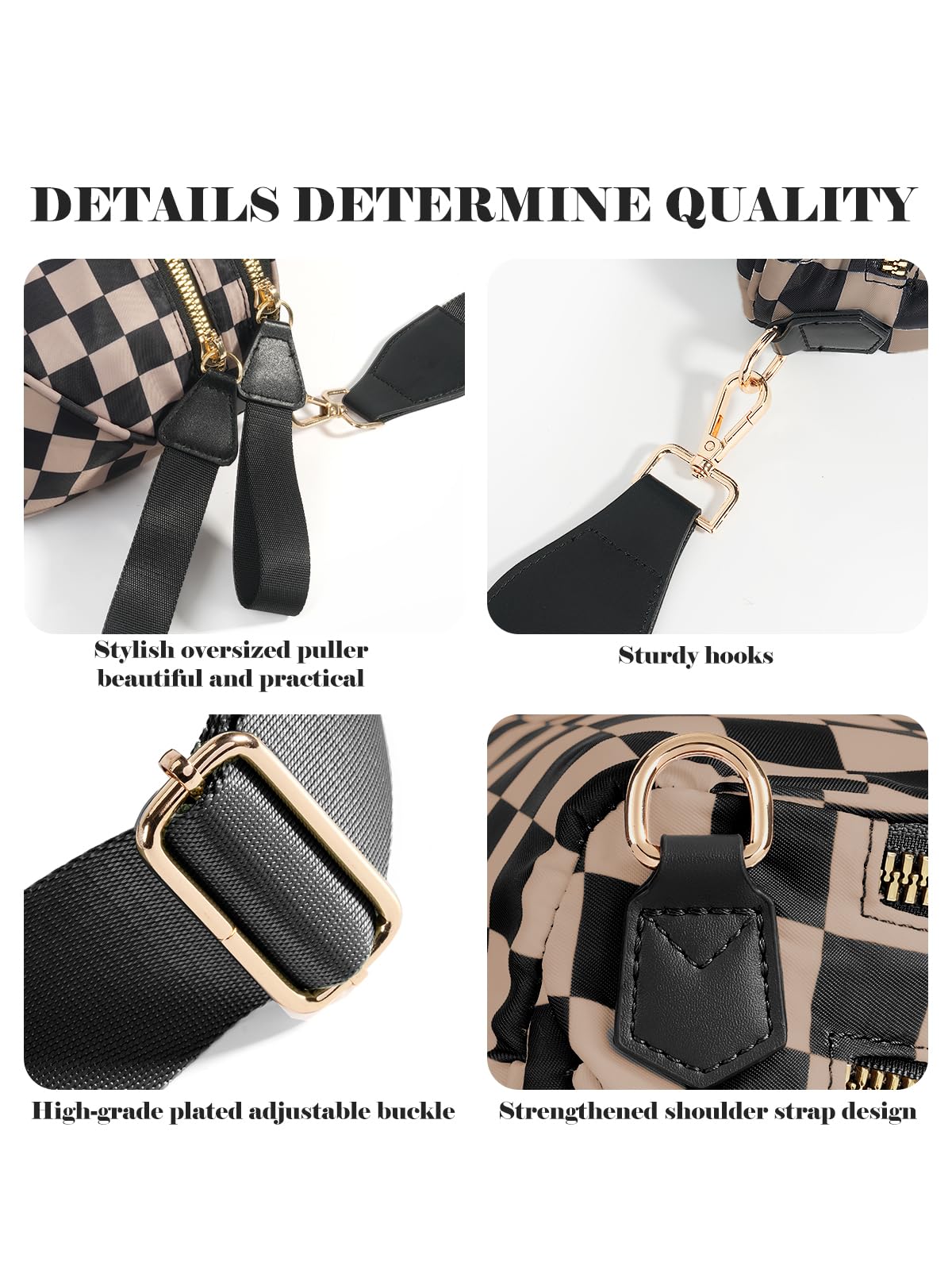 Ounamei Checkered Crossbody Bum Bag for Women Large Capacity Belt Bag for Moms & Everyday Travel