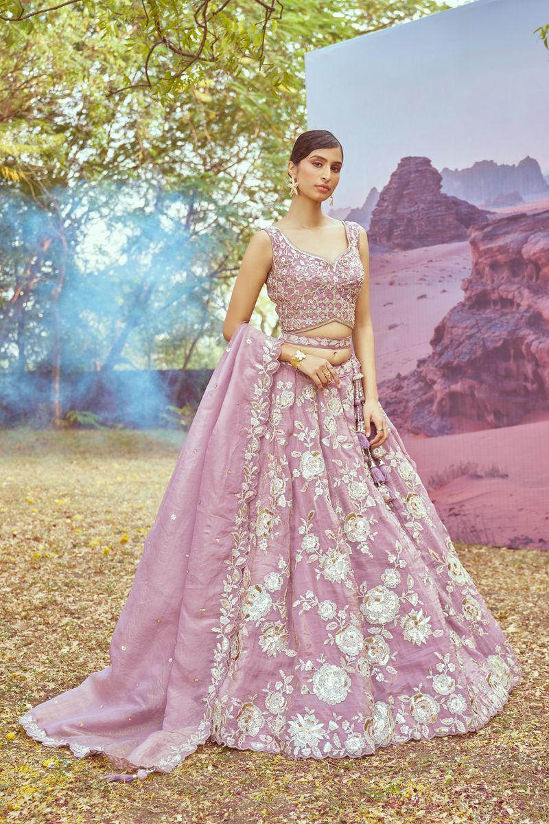 Lavender Organza Sequins embroidery Semi-Stitched Lehenga choli & Dupatta