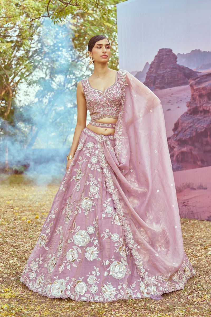 Lavender Organza Sequins embroidery Semi-Stitched Lehenga choli & Dupatta