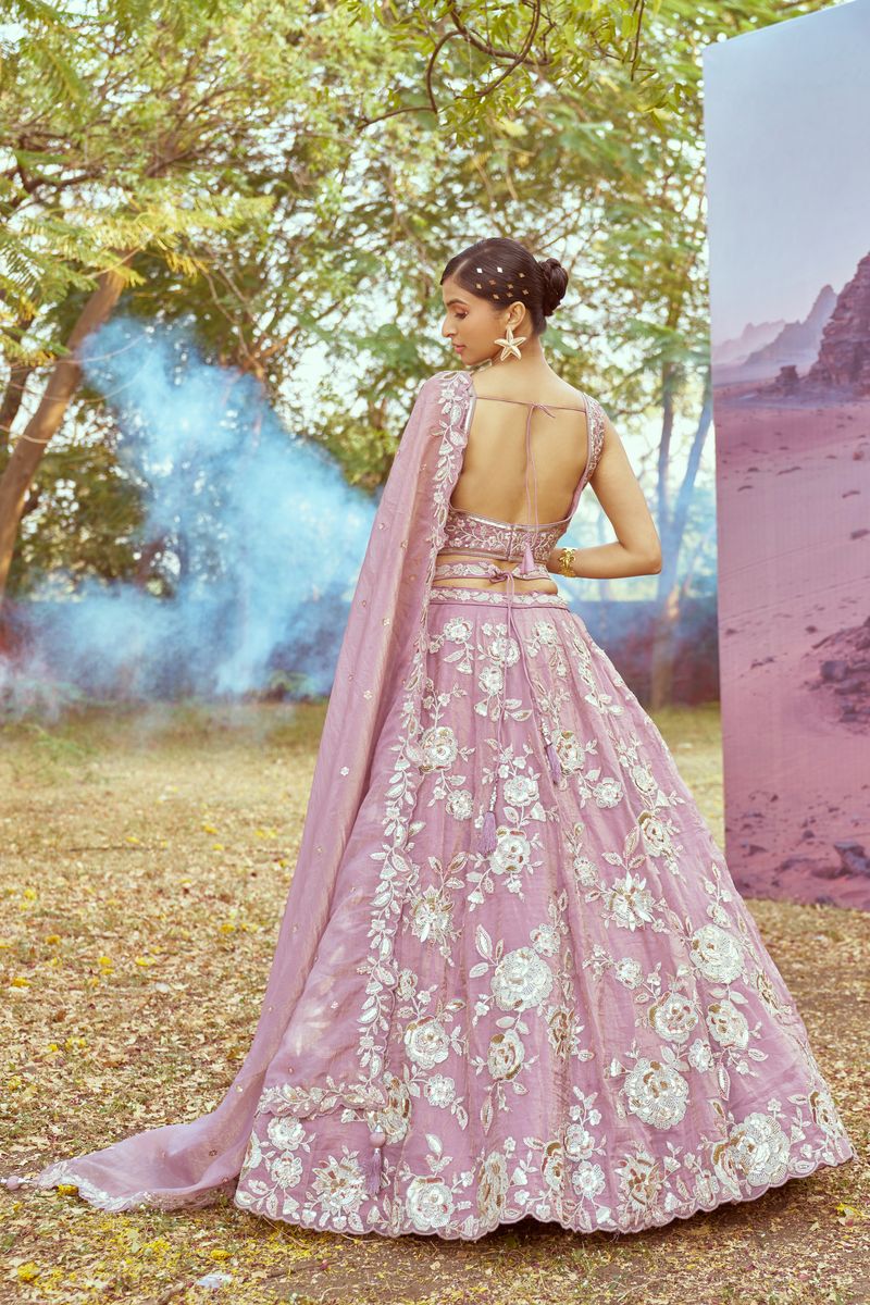 Lavender Organza Sequins embroidery Semi-Stitched Lehenga choli & Dupatta