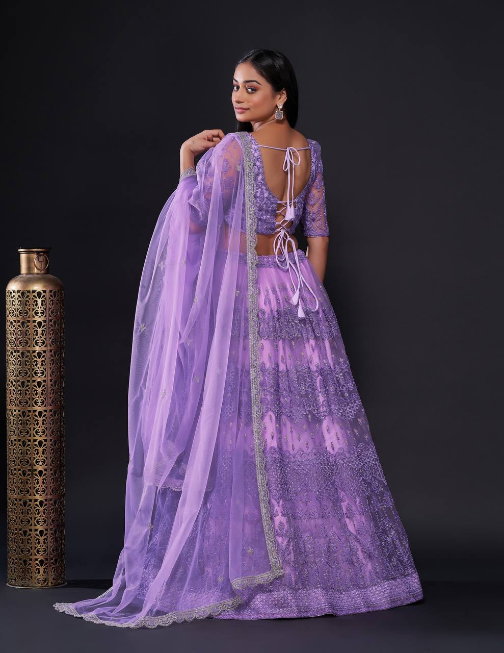 Lavender Net lehnga with thread zari & sequence work - INSPIRED