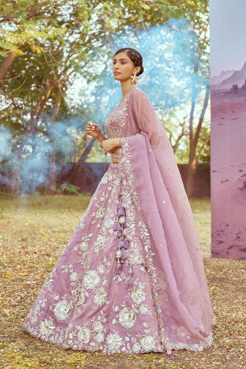 Lavender Organza Sequins embroidery Semi-Stitched Lehenga choli & Dupatta