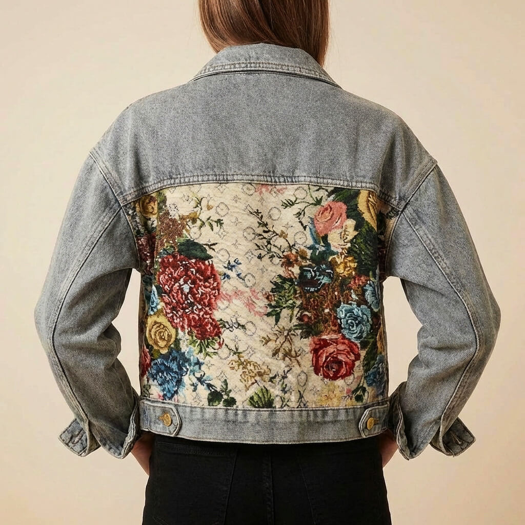 Camellia Floral Denim Jacket  - By Qivii