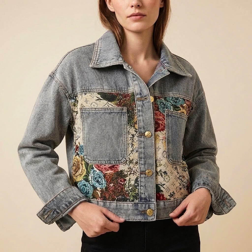 Camellia Floral Denim Jacket  - By Qivii