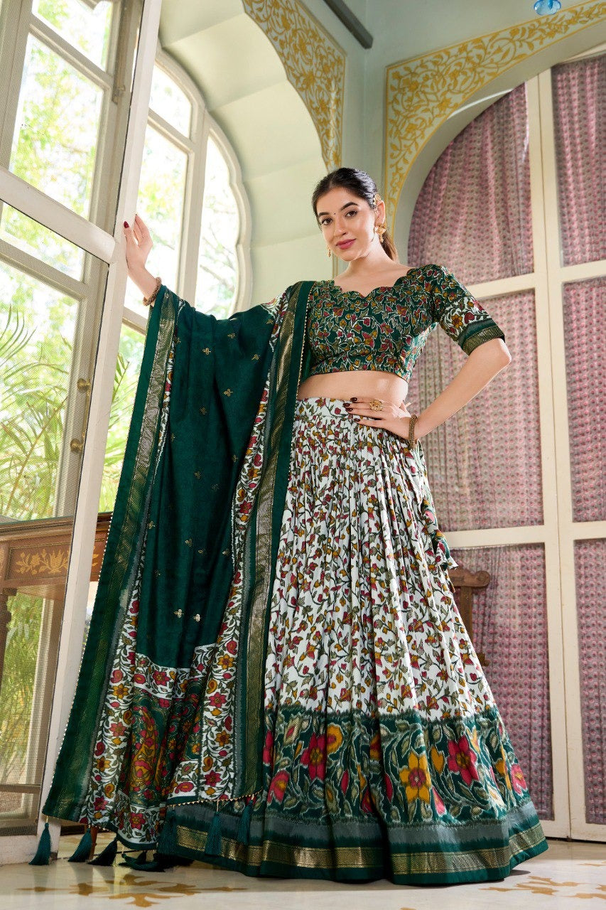 Elegant Tussar Silk Lehenga Choli with Floral Print and Foil