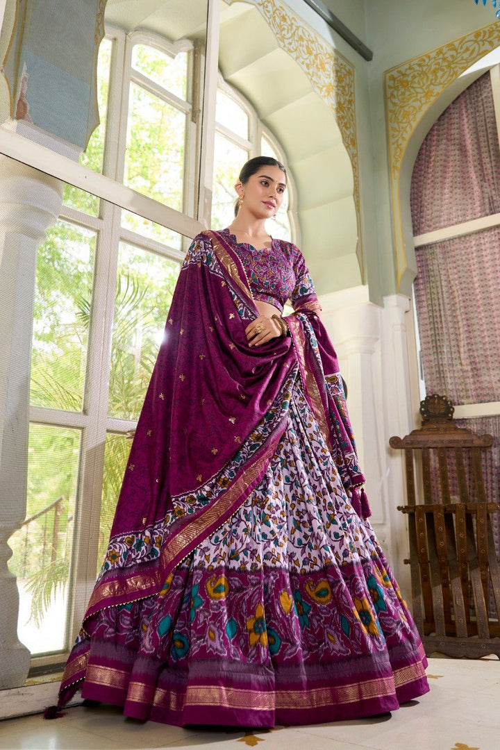 Purple Tussar Silk Floral Print With Foil Print Lehenga Choli