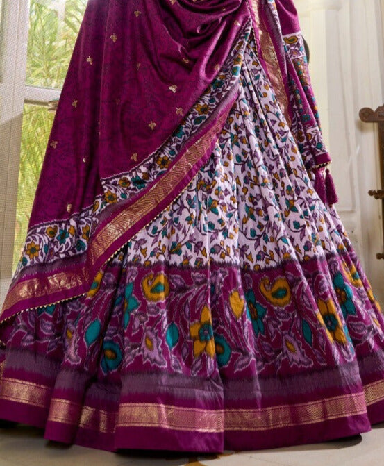 Purple Tussar Silk Floral Print With Foil Print Lehenga Choli