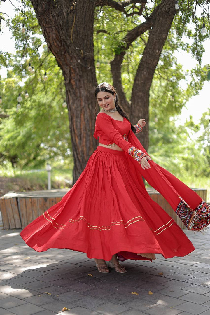 Red Reyon with Real Mirror Embroidered Kutchi Thread work also attached with codi