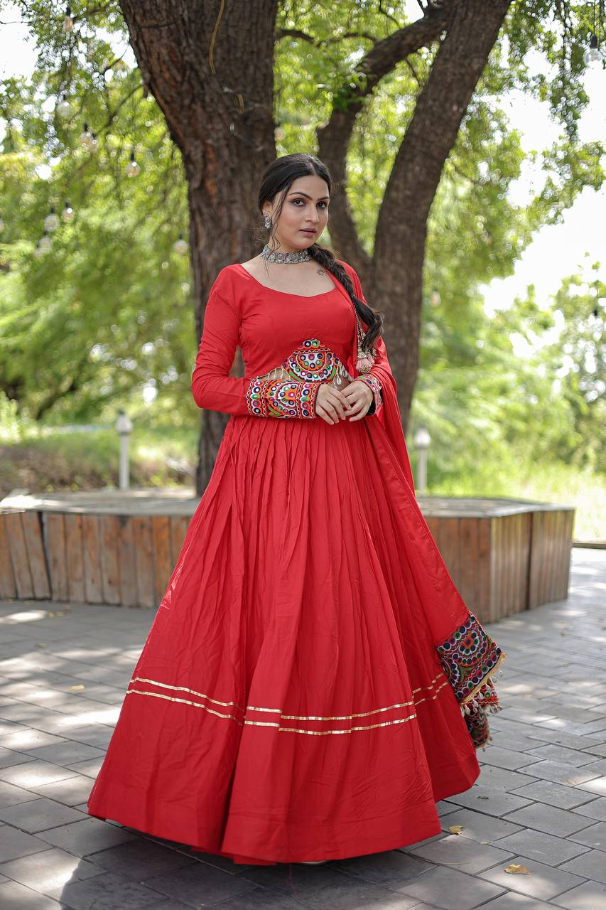 Red Reyon with Real Mirror Embroidered Kutchi Thread work also attached with codi