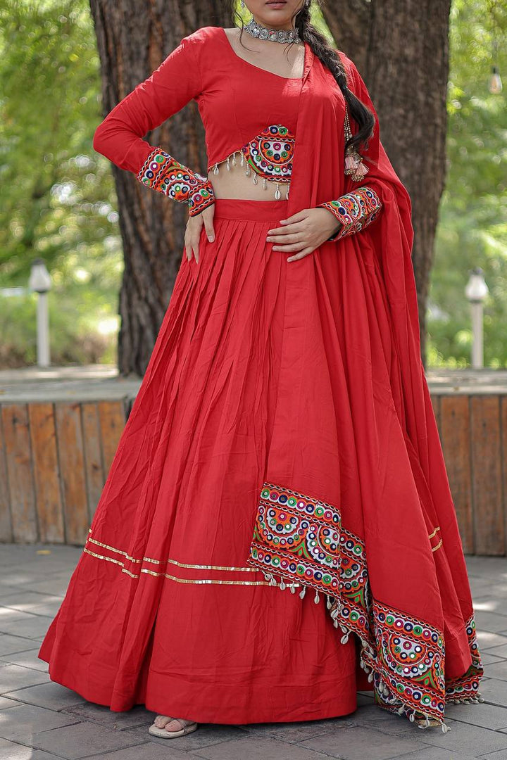 Red Reyon with Real Mirror Embroidered Kutchi Thread work also attached with codi