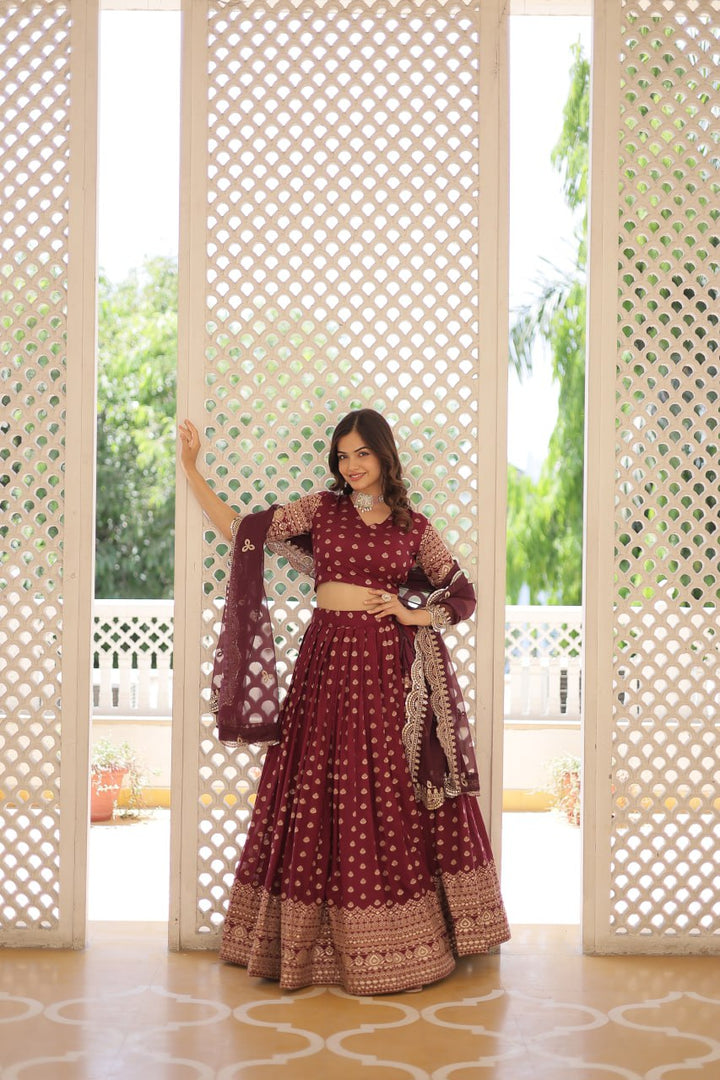 Wine Pure Dyable Viscose Jacquard Lehenga Choli