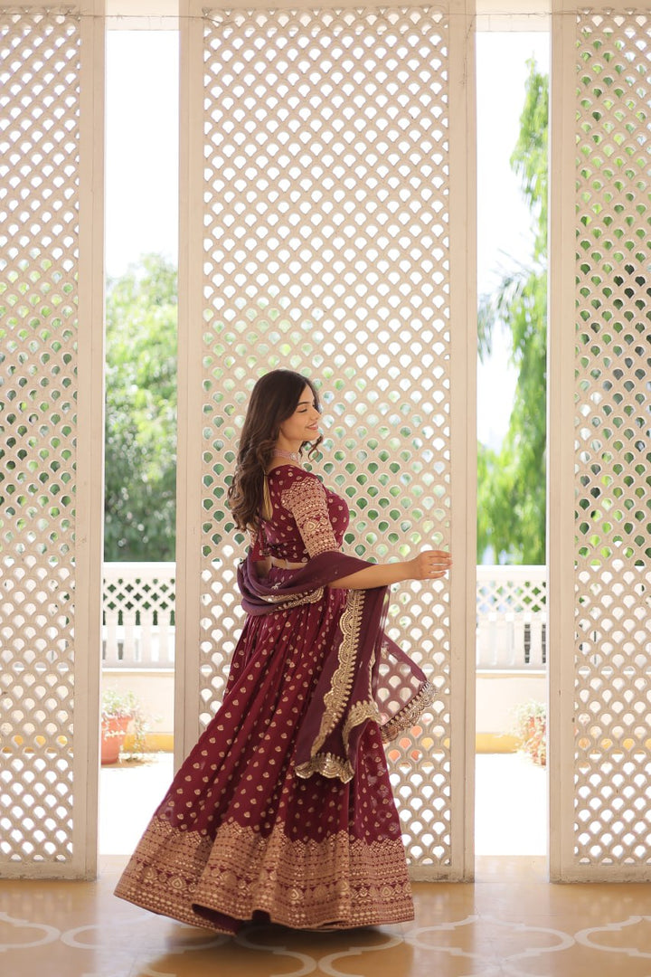 Wine Pure Dyable Viscose Jacquard Lehenga Choli