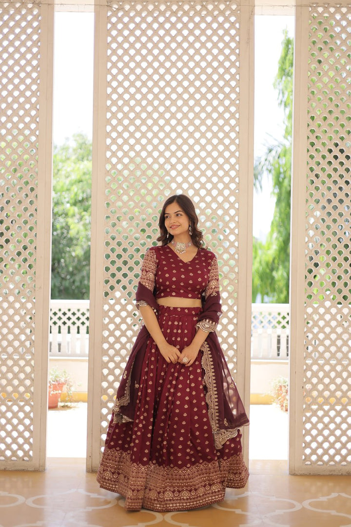 Wine Pure Dyable Viscose Jacquard Lehenga Choli