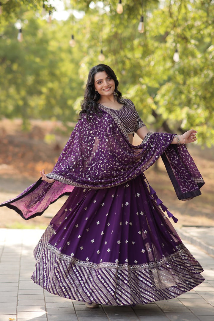 Purple Faux Blooming with Sequins & Thread Embroidered work Lehenga