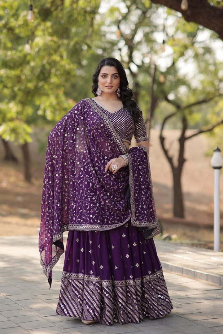 Purple Faux Blooming with Sequins & Thread Embroidered work Lehenga