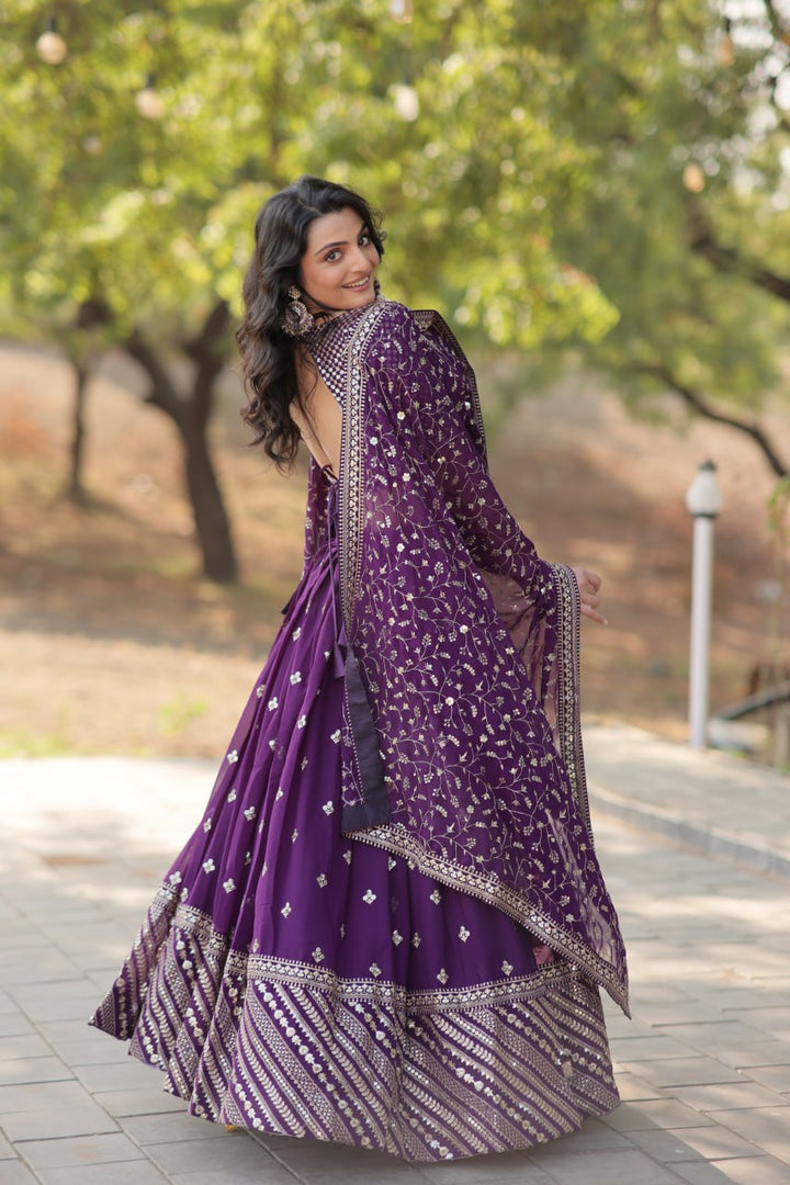 Purple Faux Blooming with Sequins & Thread Embroidered work Lehenga