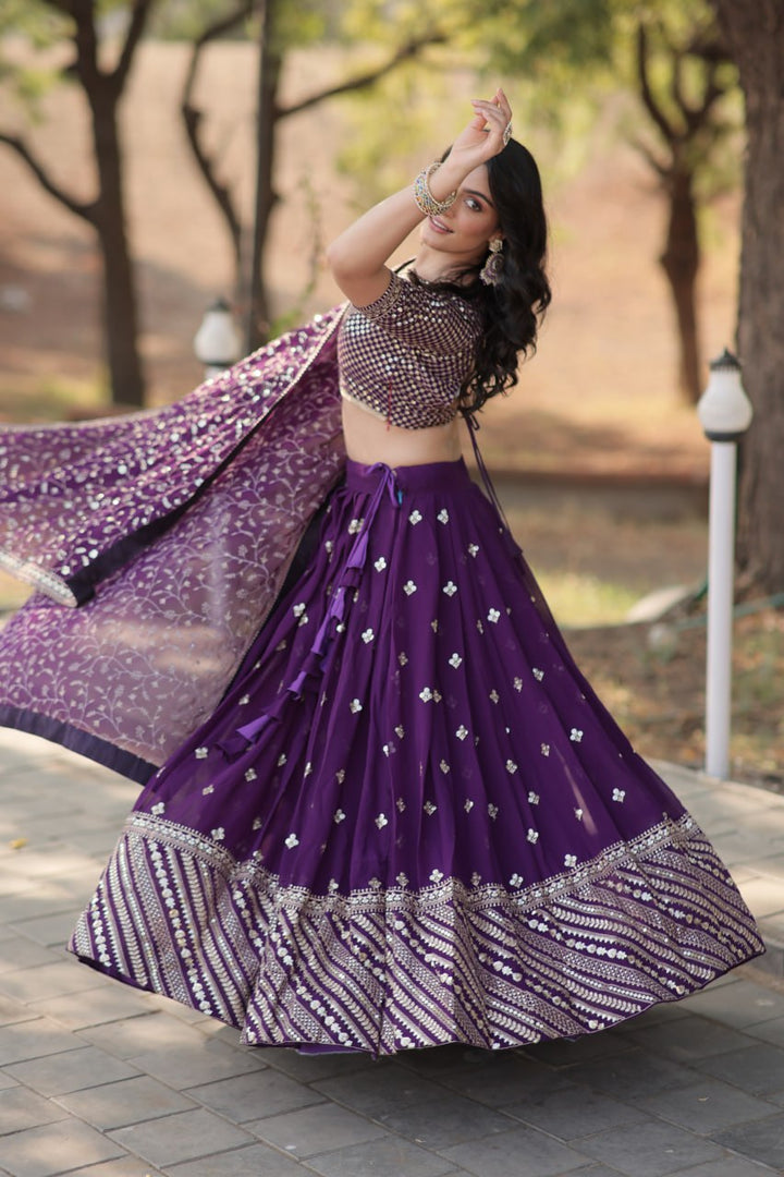 Purple Faux Blooming with Sequins & Thread Embroidered work Lehenga