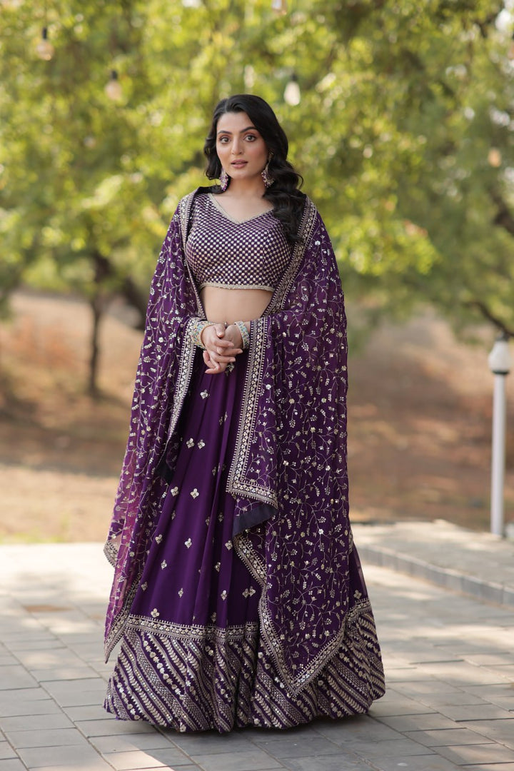 Purple Faux Blooming with Sequins & Thread Embroidered work Lehenga