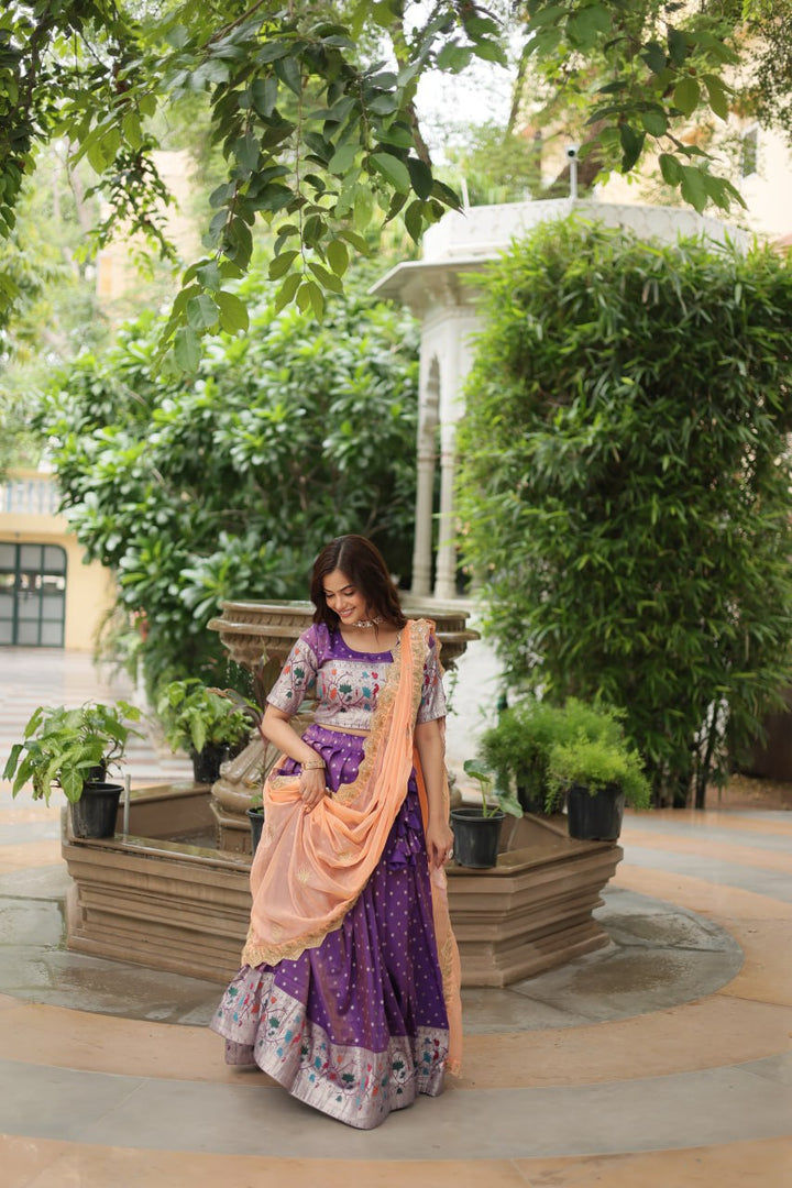 Lavender Cosmos Jequard With Meena Weaving Lehenga