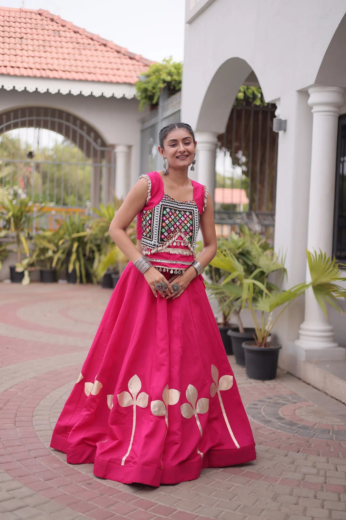 Pink Mirror & Gamthi Work Navratri Lehenga