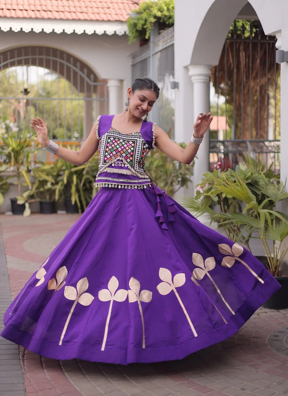 Purple Mirror & Gamthi Work Navratri Lehenga