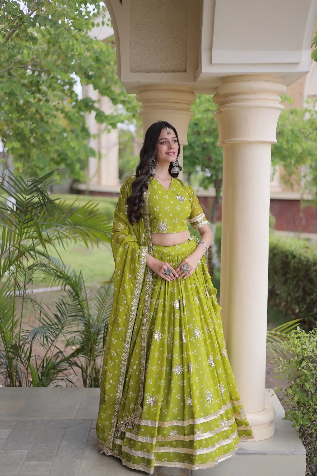 4 Meter Flair | Parrot Green Embroidered Garba Chaniya Choli With Dupatta