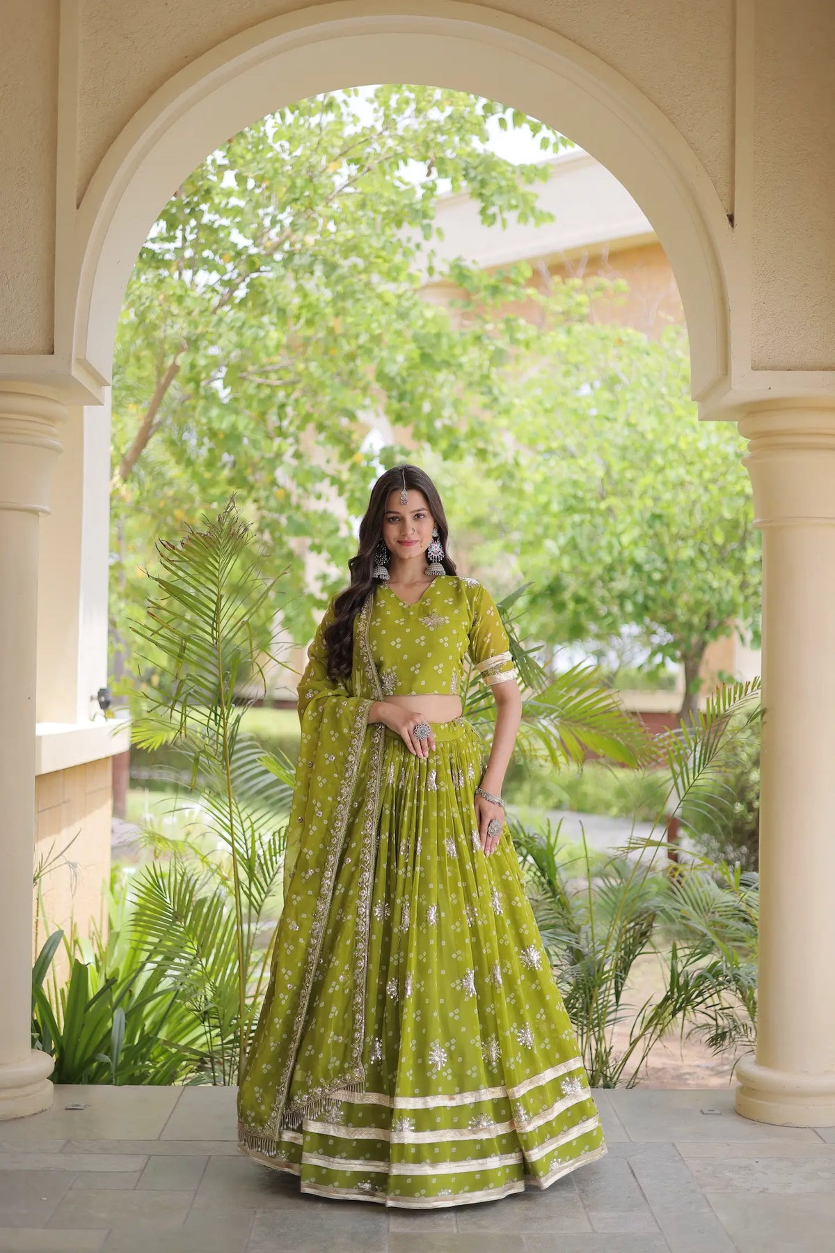 4 Meter Flair | Parrot Green Embroidered Garba Chaniya Choli With Dupatta