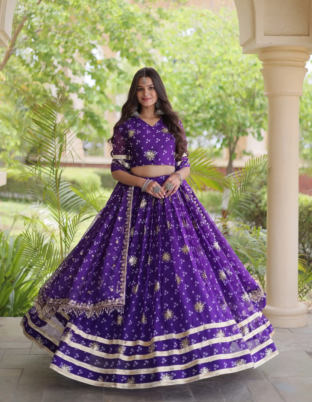 4 Meter Flair | Purple Embroidered Garba Chaniya Choli With Dupatta