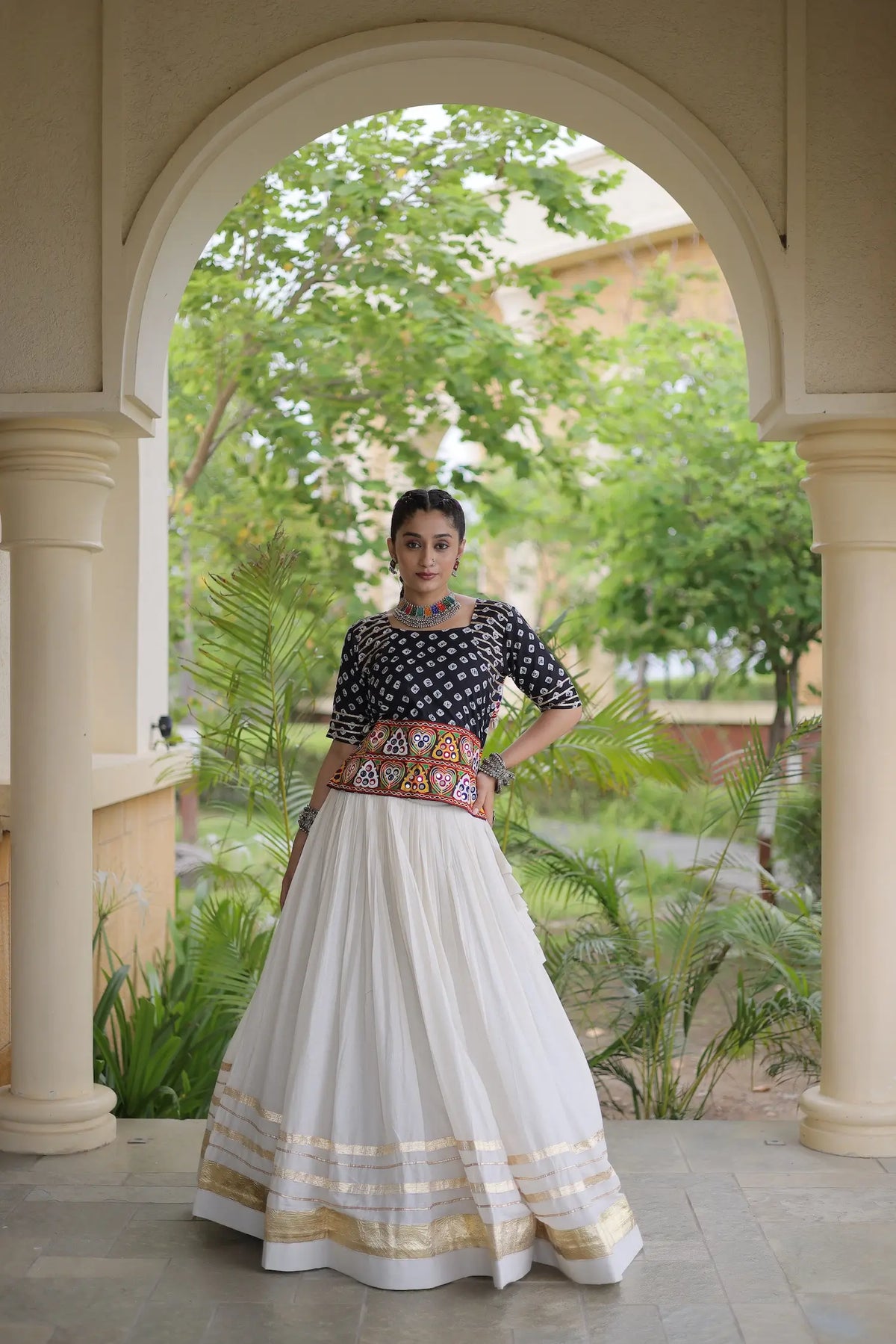 Black-White Cotton Navratri Chaniya Choli