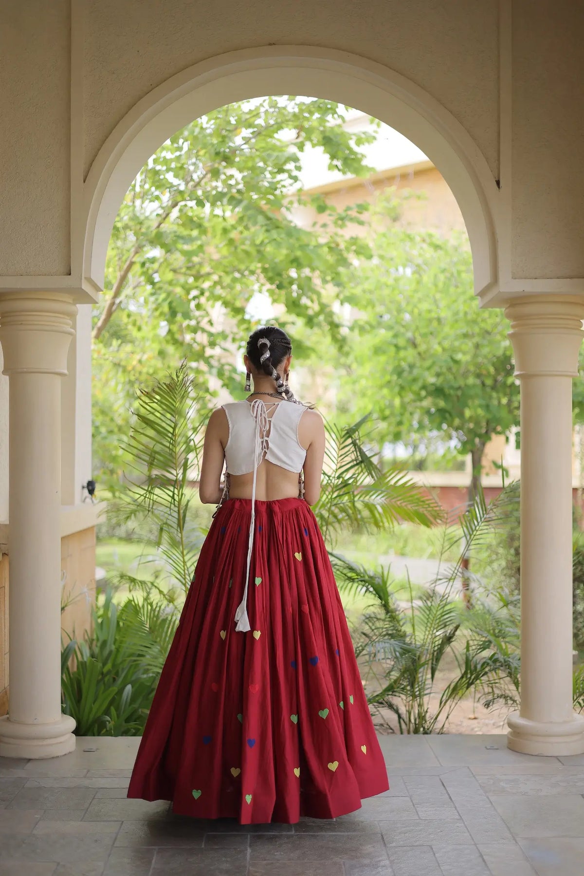 4.5 Meter Flair | Maroon Garba Chaniya Choli With Gamthi Work Blouse