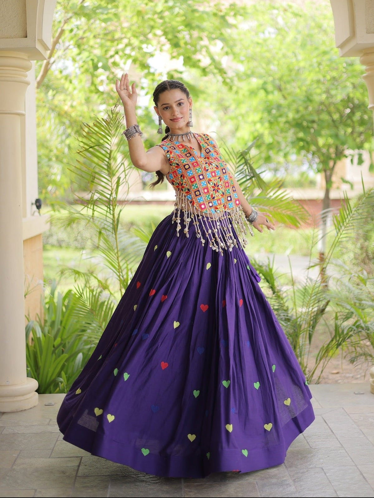 4.5 Meter Flair | Purple Garba Chaniya Choli With Gamthi Work Blouse