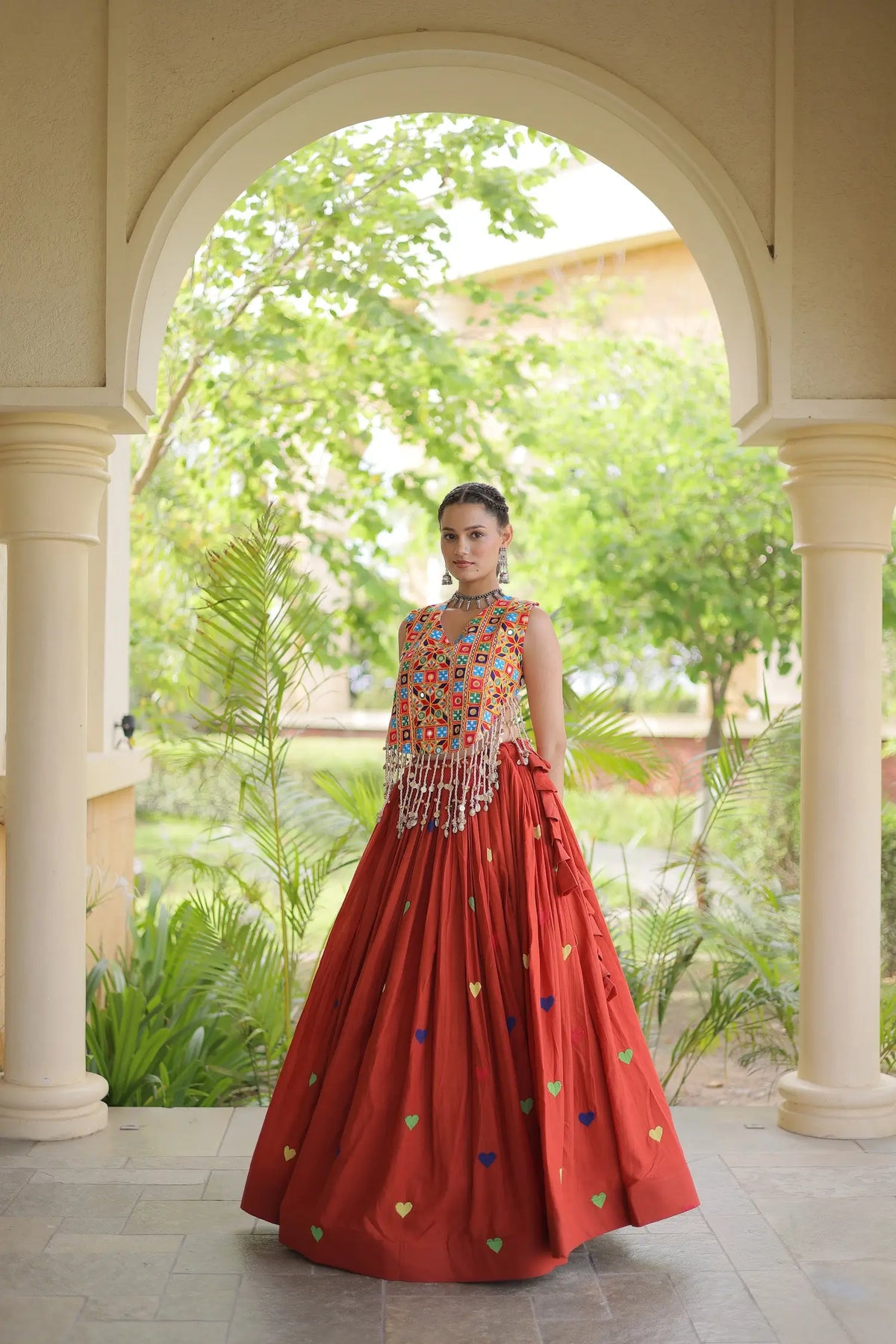 4.5 Meter Flair | Orange Garba Chaniya Choli With Gamthi Work Blouse