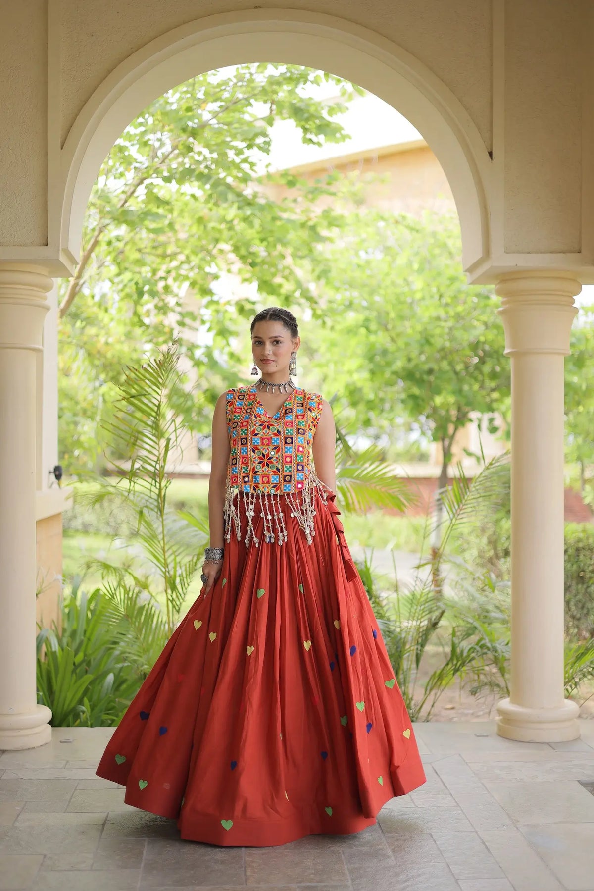 4.5 Meter Flair | Orange Garba Chaniya Choli With Gamthi Work Blouse