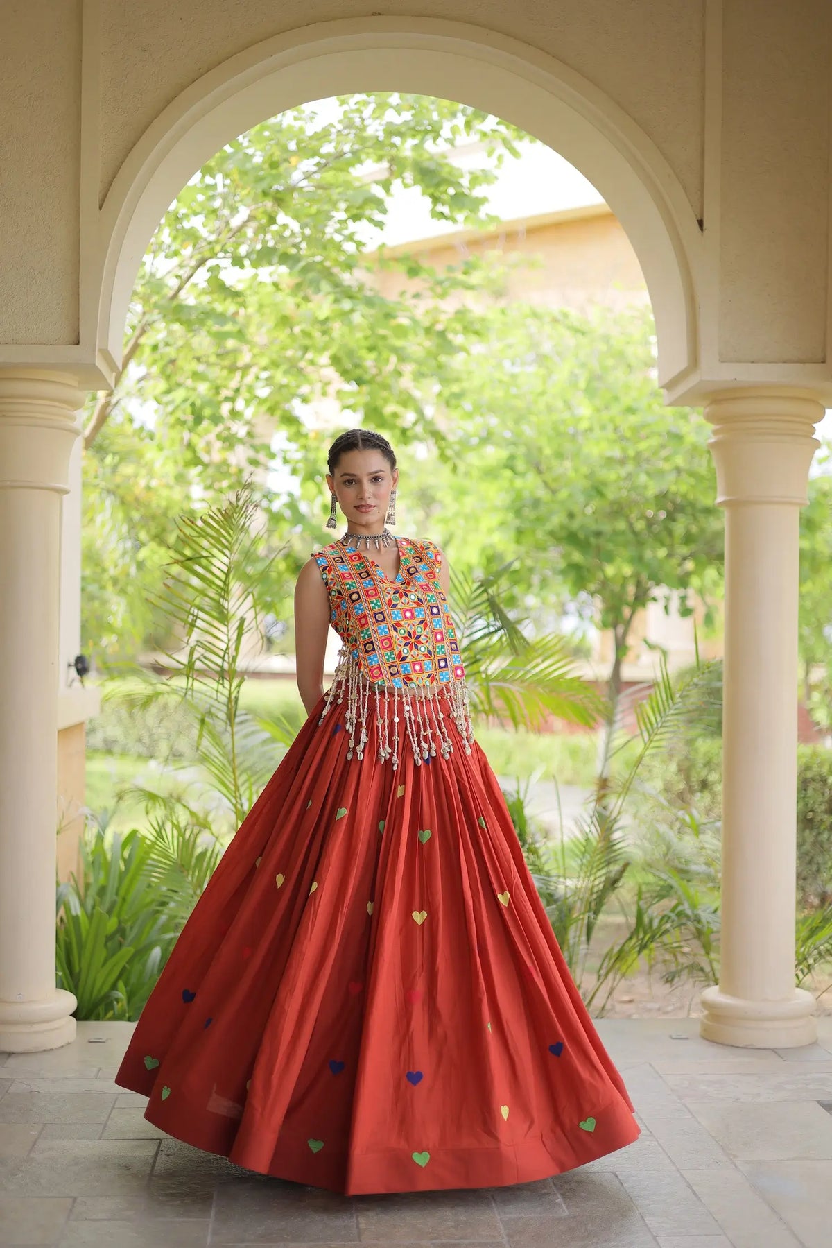 4.5 Meter Flair | Orange Garba Chaniya Choli With Gamthi Work Blouse