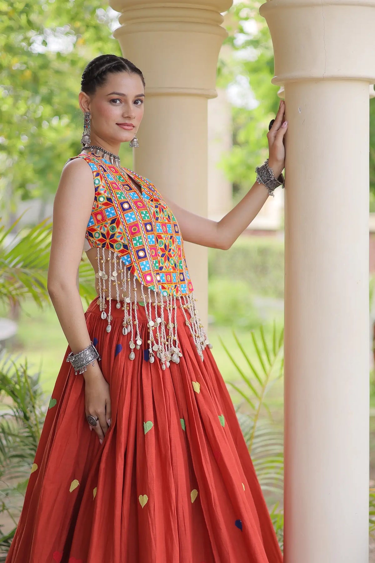 4.5 Meter Flair | Orange Garba Chaniya Choli With Gamthi Work Blouse