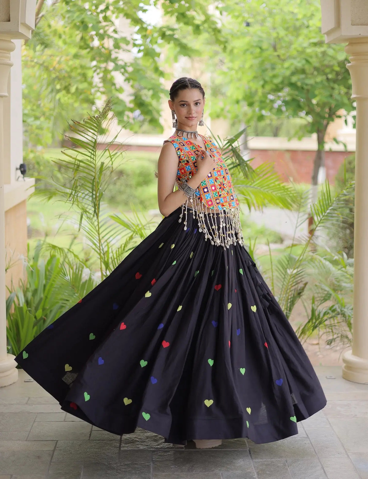 4.5 Meter Flair | Black Garba Chaniya Choli With Gamthi Work Blouse