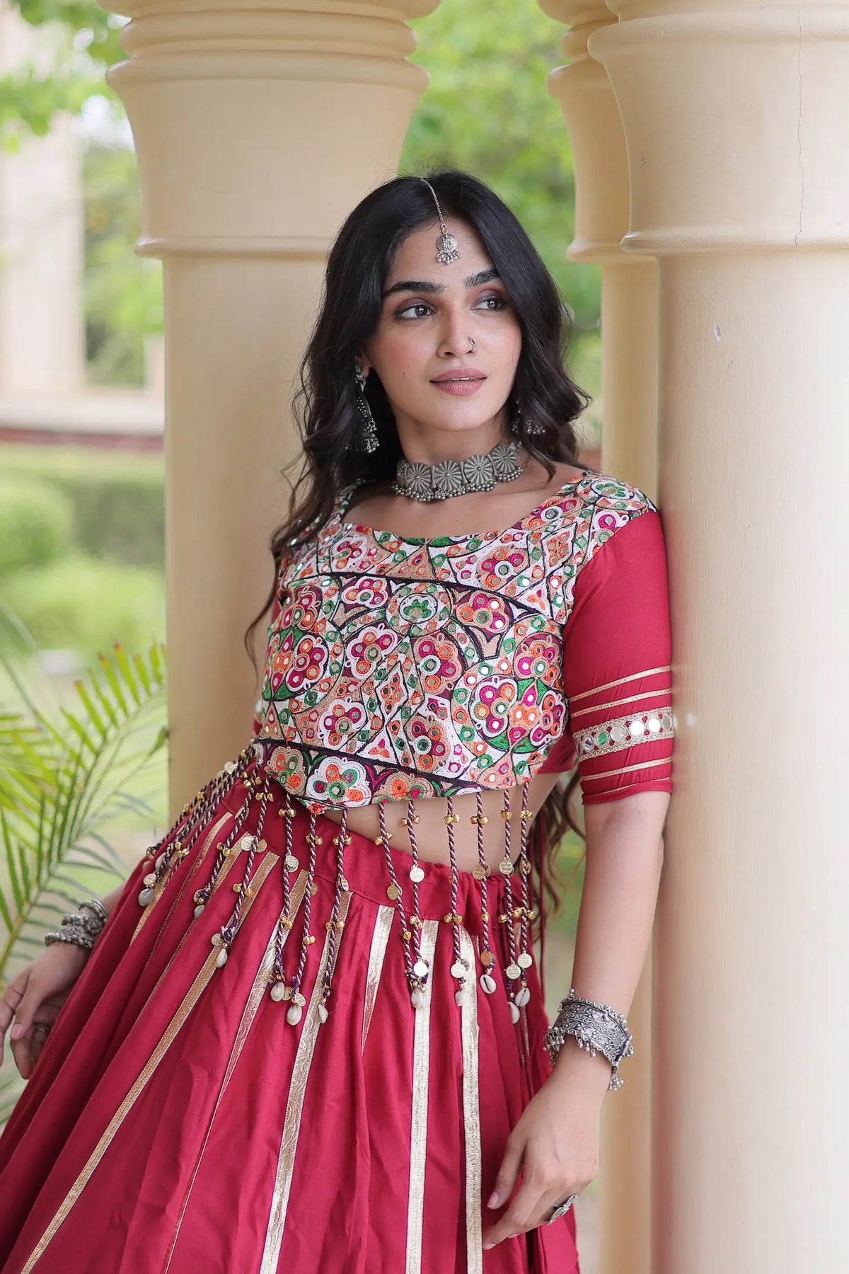 Maroon Navratri Lehenga With Gamthi Work Blouse