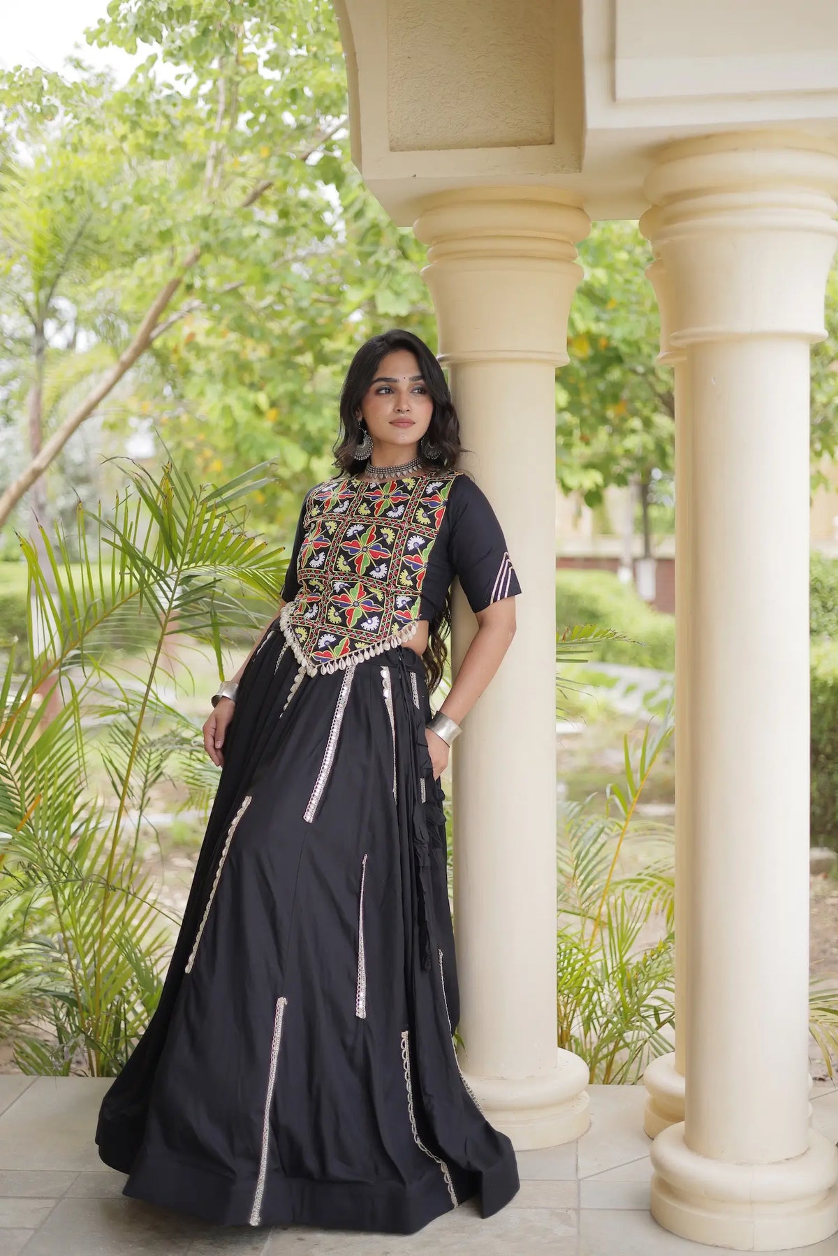 Black Navratri Lehenga With Kutchi Work Blouse