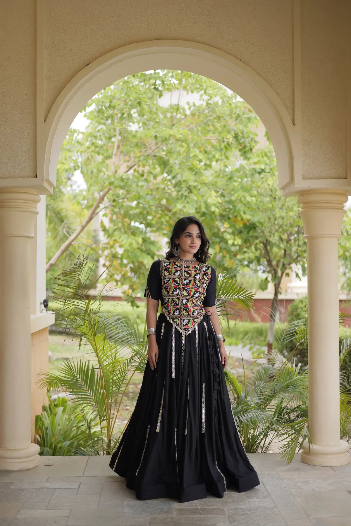 Black Navratri Lehenga With Kutchi Work Blouse