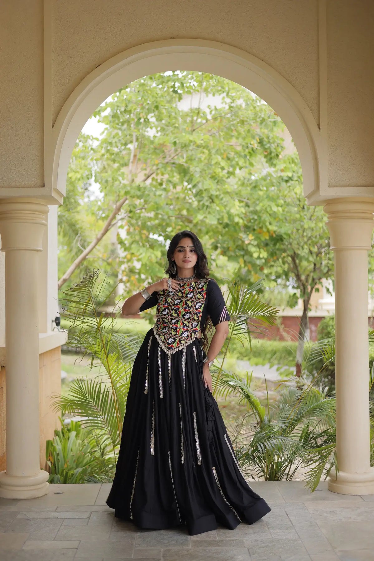 Black Navratri Lehenga With Kutchi Work Blouse