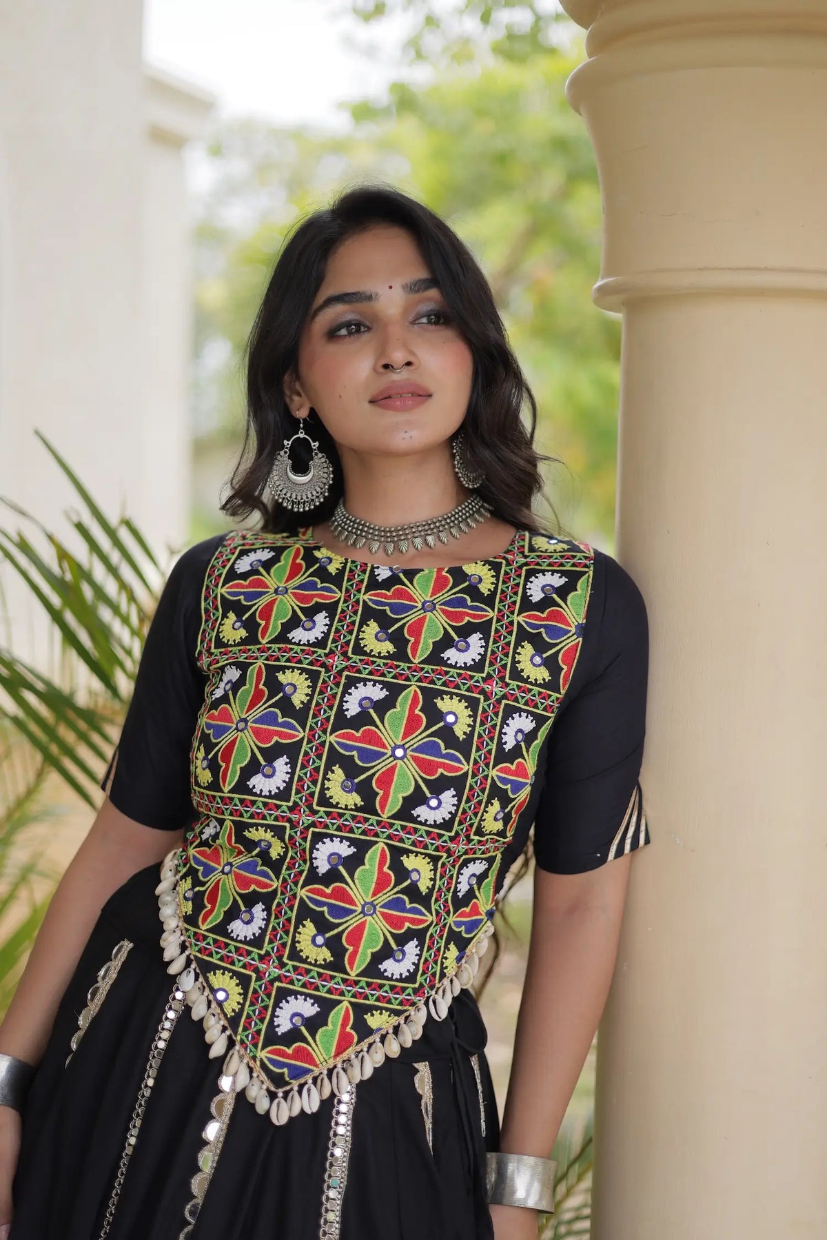Black Navratri Lehenga With Kutchi Work Blouse