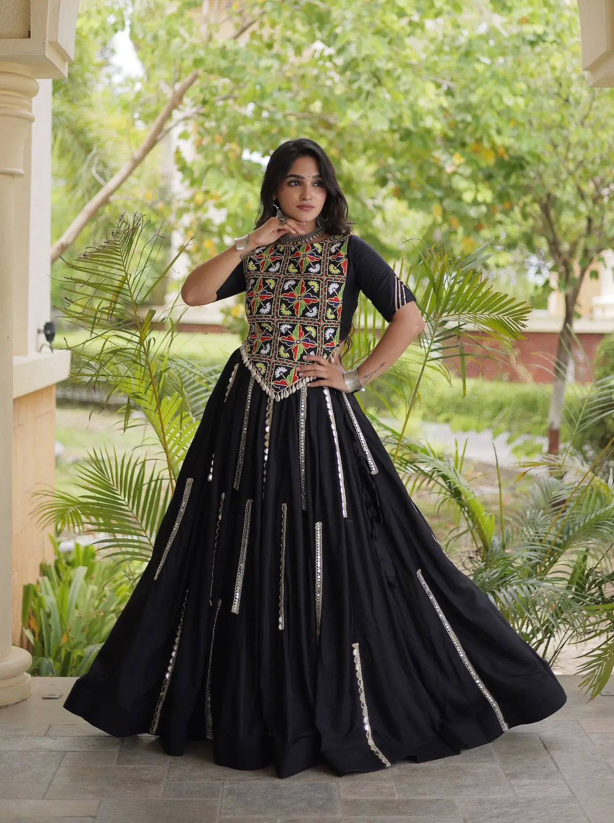 Black Navratri Lehenga With Kutchi Work Blouse