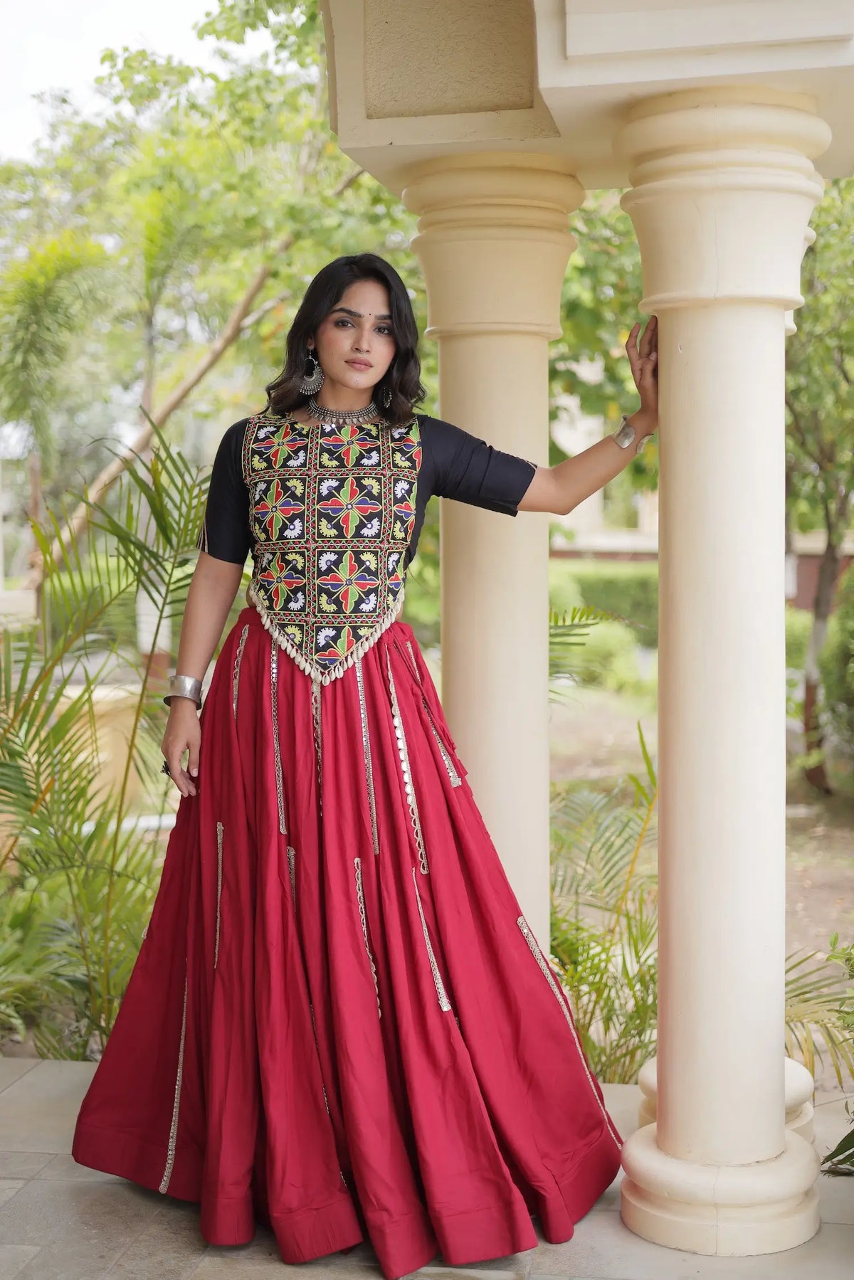 Maroon Navratri Lehenga With Kutchi Work Blouse