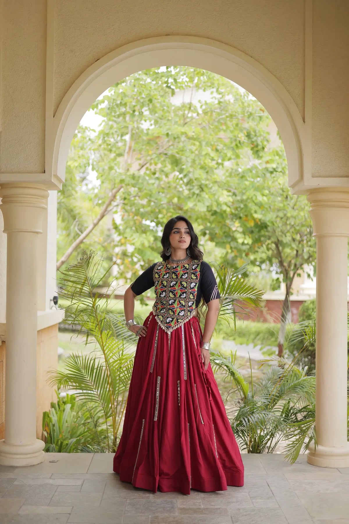Maroon Navratri Lehenga With Kutchi Work Blouse